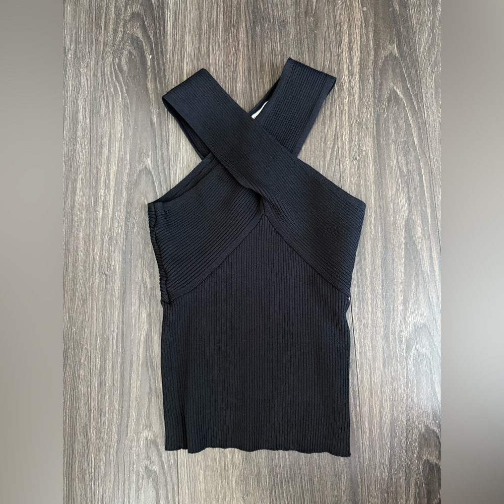 Zara Black Ribbed Cross-Front Tank Top - Picture 2 of 4